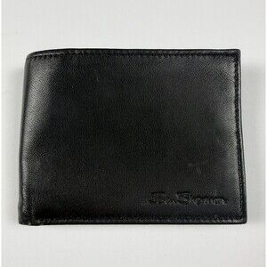 Ben Sherman Wallet Mens One Size Black Bifold Leather Credit Card Logo ID Window